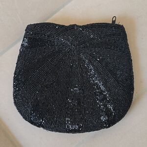 Vintage black beaded small hand purse
